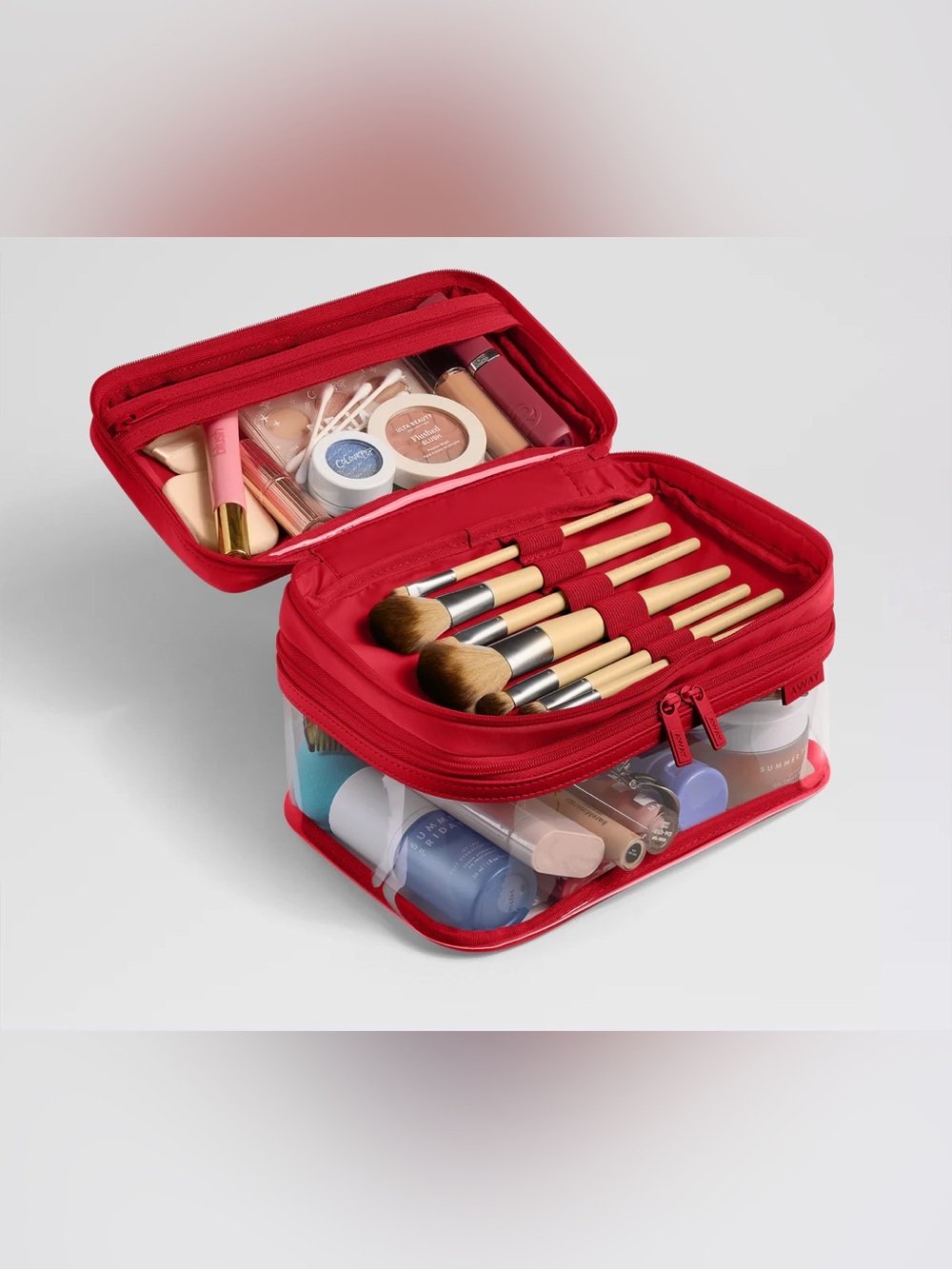 Away Clear Cosmetic Case in Cherry Red
